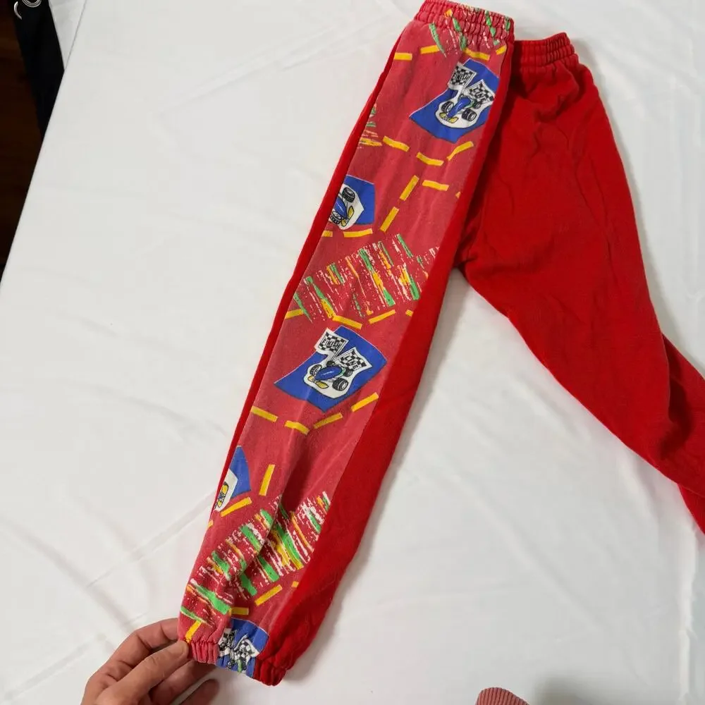 Vintage 90s Red Race Car Print Sweatpants Sz 4
